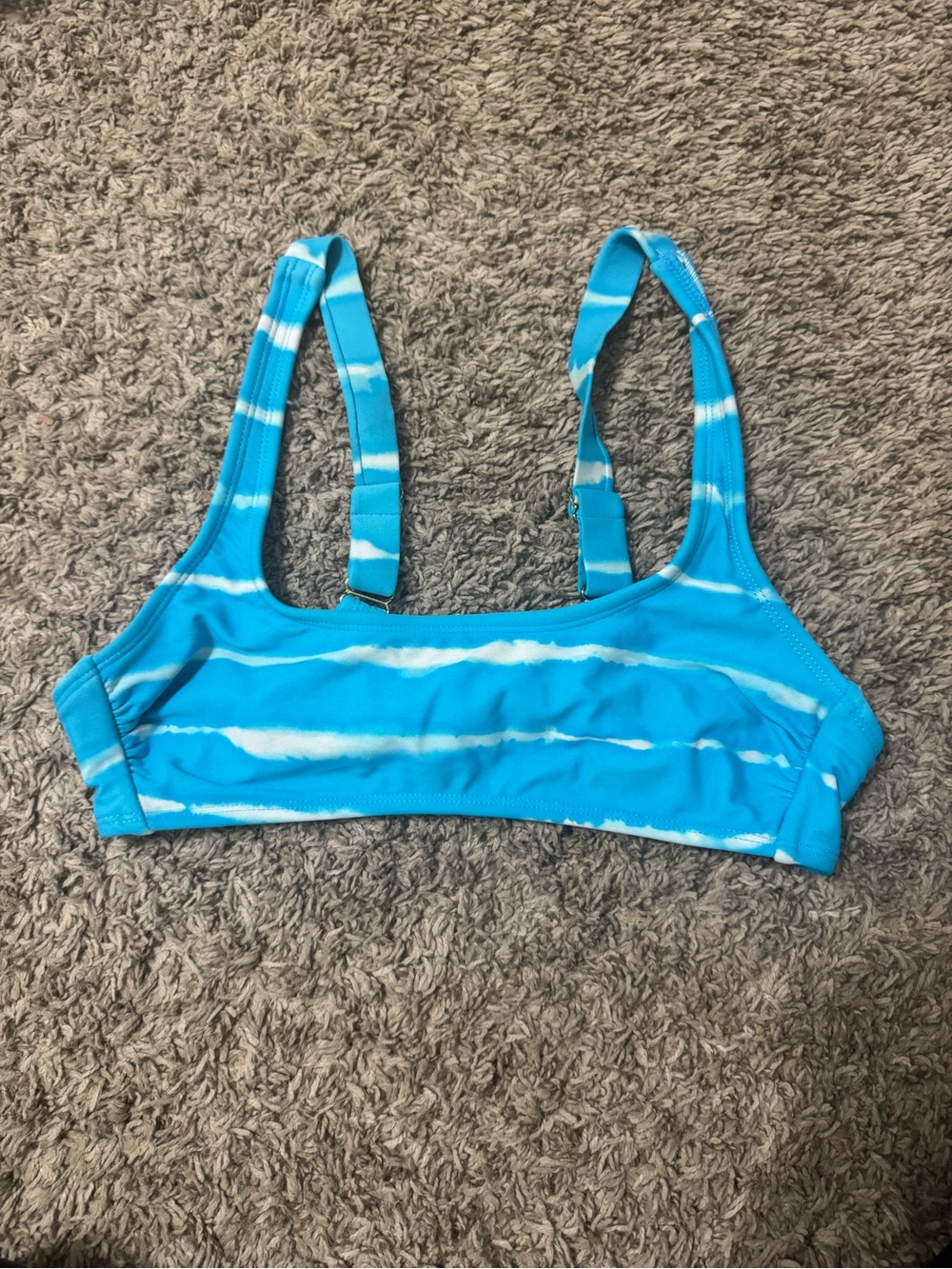 Xhiliration Women’s Blue Stripe Scoop-Back Swim Top